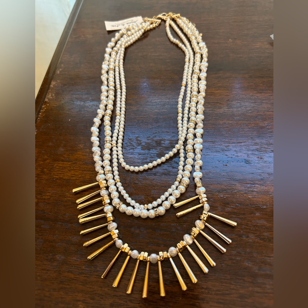 Anna & Ava Gold & Pearl Necklace W/4 Strands Nwt